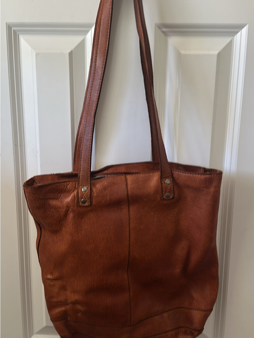 Braided Detail Leather Tote in Cognac Brown - Picture 4 of 4